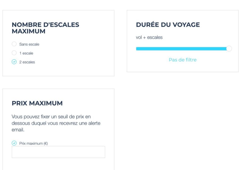 alerte de prix d'algofly autres paramètres